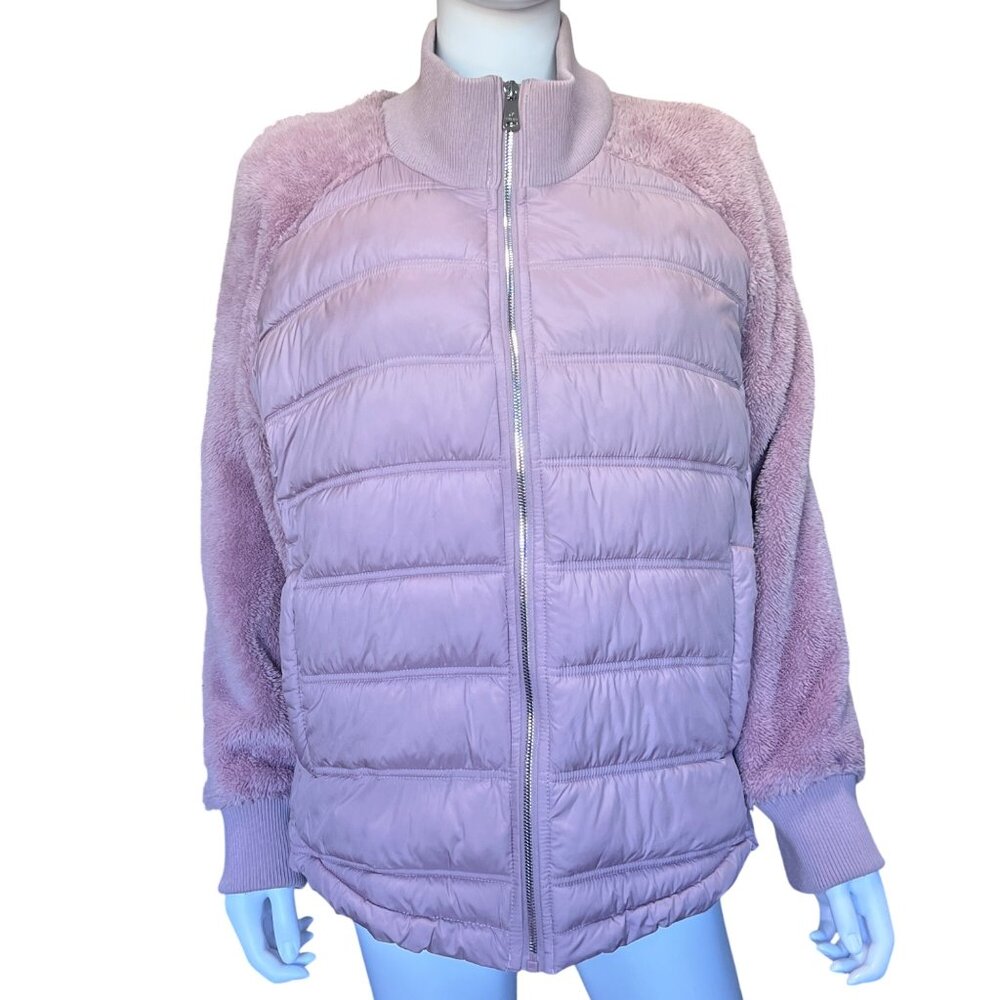 Bernardo EcoPlume Lilac Quilted Jacket w/ Ribbed Trim Womens Size Large